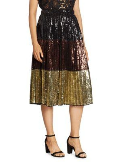 Shop N°21 Metallic Sequined Colorblock Skirt In Black