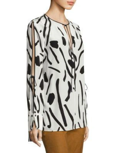 Shop Diane Von Furstenberg Printed Tie-sleeve Silk Blouse In White Multi