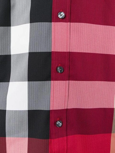 Shop Burberry Button-down Collar Check Stretch Cotton Blend Shirt
