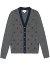 GUCCI GUCCI WOOL CARDIGAN WITH BEES AND STARS - GREY,431747X131112085428