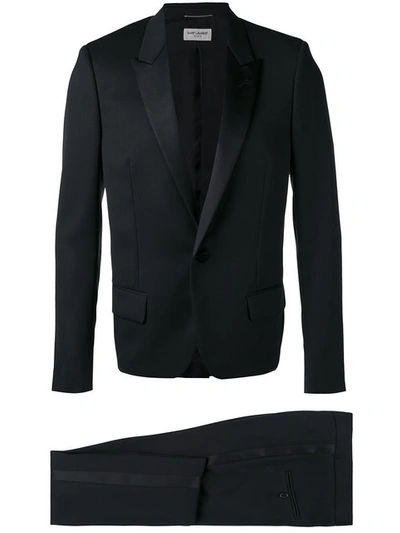 Saint Laurent Shawl-collar Satin-trimmed Wool Tuxedo In Black