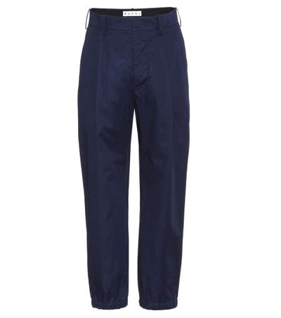 Marni Cropped Cotton Trousers In Blue