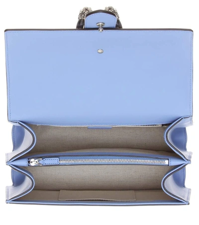 Shop Gucci Dionysus Embroidered Leather Shoulder Bag In Clear Sky Llue