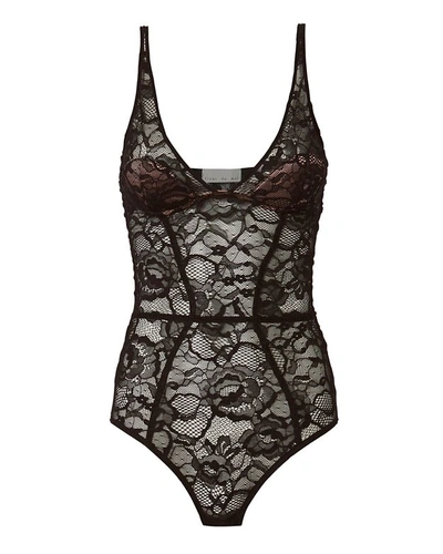 Fleur Du Mal Chat Black Lace Plunge Bodysuit