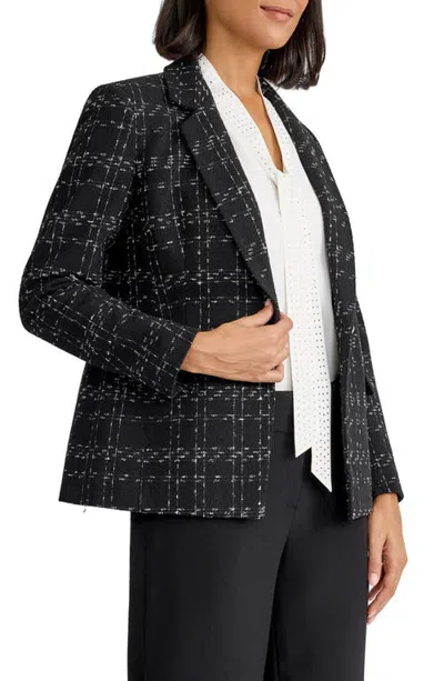 Kasper One-button Plaid Blazer In Black