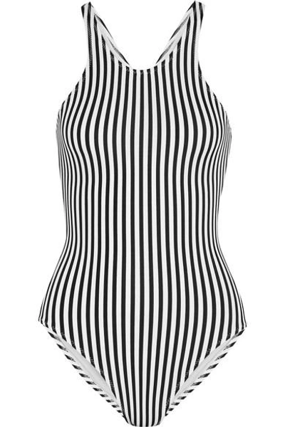 Shop Norma Kamali Racer Mio Striped Swimsuit