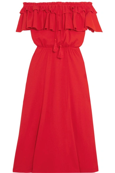 Jcrew Poppy Off-the-shoulder Ruffled Cotton And Linen-blend Dress