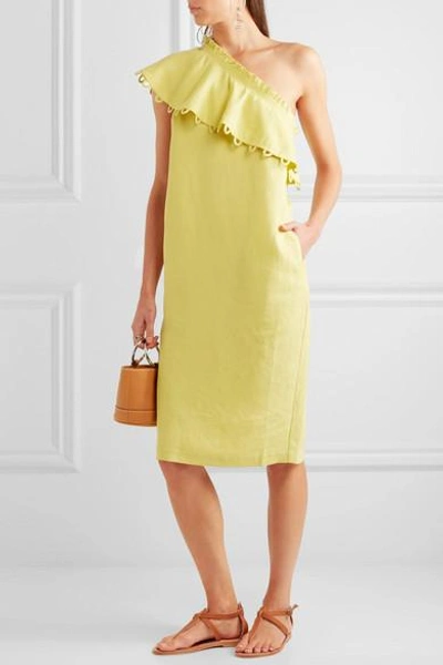 Shop Apiece Apart Reina Ruffled One-shoulder Tencel And Linen-blend Midi Dress