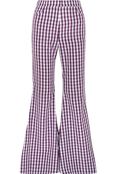 House Of Holland Gingham Poplin Flared Pants In Pink/purple