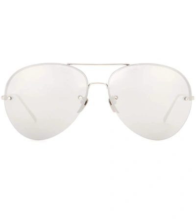 Shop Linda Farrow White Gold-plated Mirrored Aviator Sunglasses