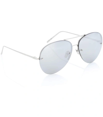 Shop Linda Farrow White Gold-plated Mirrored Aviator Sunglasses