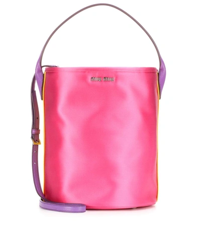 Miu Miu Satin Bucket Bag In Fuxia+sole