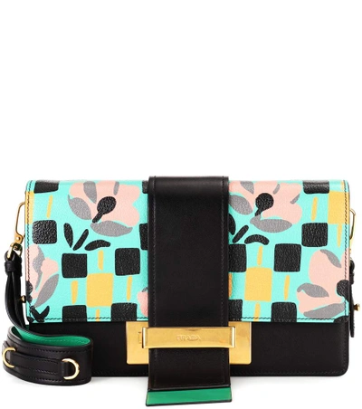 Prada Ribbon Printed Leather Shoulder Bag In Maego+eero