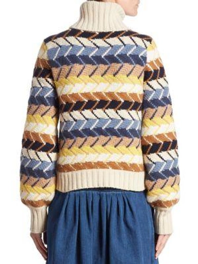 Shop Chloé Herringbone Turtleneck Sweater In Multi-blue