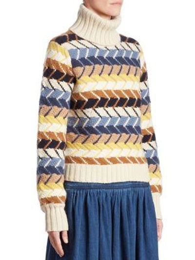 Shop Chloé Herringbone Turtleneck Sweater In Multi-blue