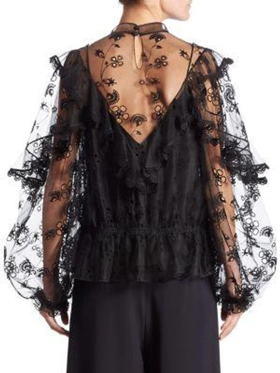 Shop Chloé Embroidered Tulle Blouse In Black