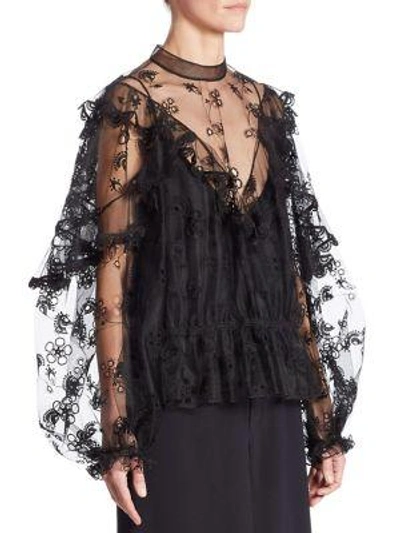 Shop Chloé Embroidered Tulle Blouse In Black