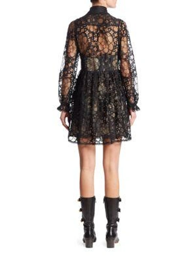 Shop Chloé Ruffled Floral Lace Dress In Black