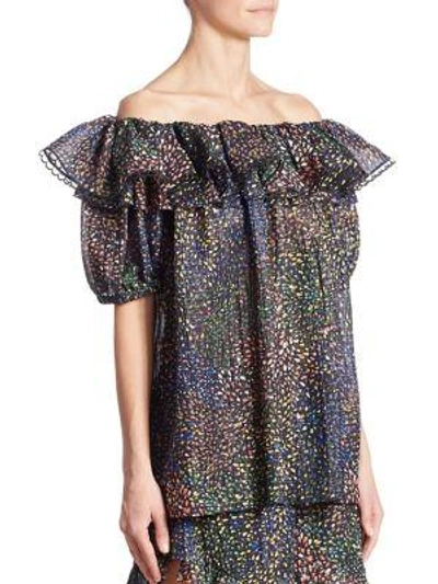 Shop Chloé Ruffled Lurex Blouse In Iconic Navy