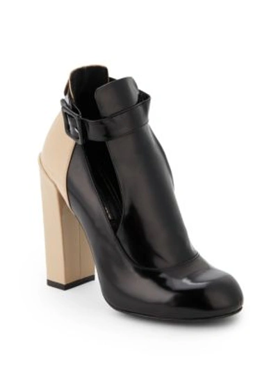 Jill Stuart Delphine Mixed Leather Ankle Boots In Black Cream