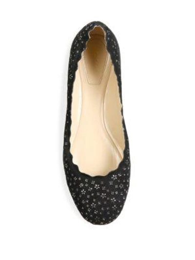 Shop Chloé Lauren Embellished Suede Ballet Flats In Black