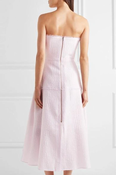 Shop Roland Mouret Aldrich Strapless Fringed Matelassé Gown