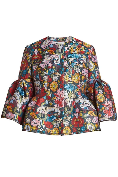 Marques' Almeida Bell-sleeve Floral-jacquard Jacket In Multicolored