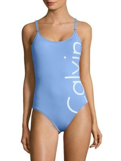 Calvin Klein Logo Printed Maillot In Peri