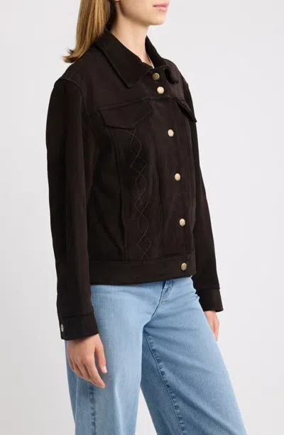 Frye Cow Split Leather Jacket In Brown