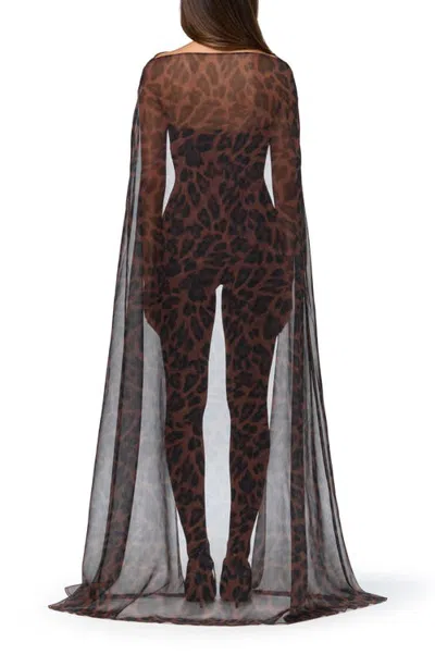 Naked Wardrobe Leopard Print Chiffon Cape Shrug In Brushed Leopard ...