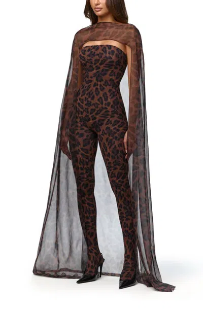 Naked Wardrobe Leopard Print Chiffon Cape Shrug In Brushed Leopard ...