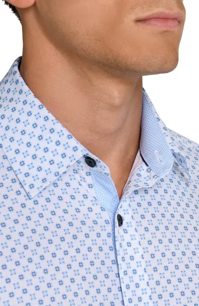 Construct Slim Fit Maritime Dot Performance Stretch Long Sleeve Shirt In Blue