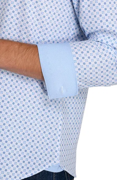 Construct Slim Fit Maritime Dot Performance Stretch Long Sleeve Shirt In Blue