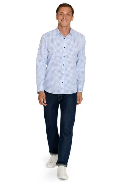 Construct Slim Fit Maritime Dot Performance Stretch Long Sleeve Shirt In Blue