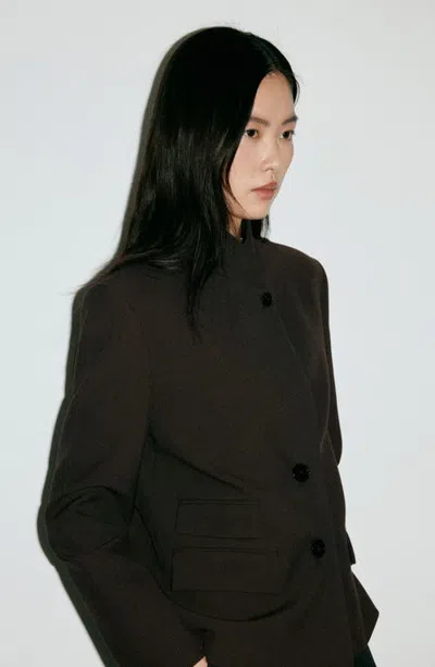 Mango Micro Houndstooth Check Blazer In Brown