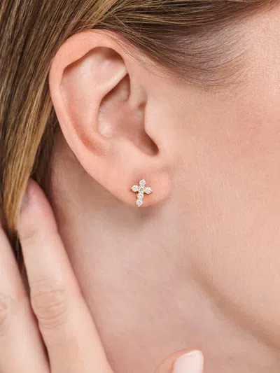 Devata Cross Lab Grown Diamond Stud Earrings In Gold
