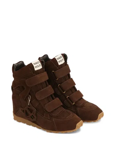 Naked Wolfe Element Croc-effect Touch-strap Sneakers In Brown