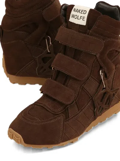 Naked Wolfe Element Croc-effect Touch-strap Sneakers In Brown