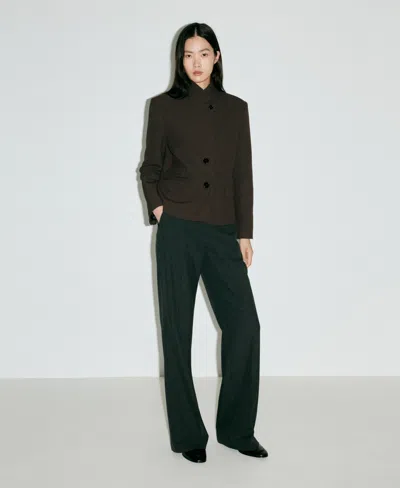 Mango Micro Houndstooth Check Blazer In Brown