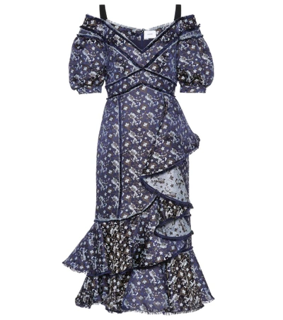 Erdem Kaitlyn Floral-jacquard Open-shoulder Dress In Eavy