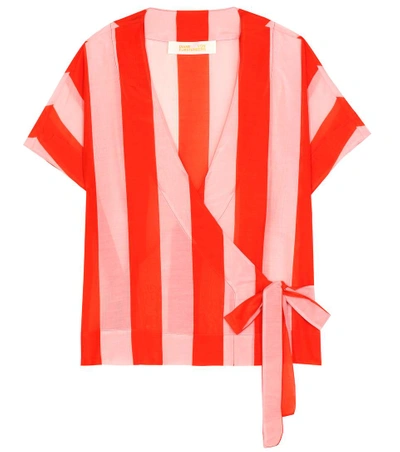 Shop Diane Von Furstenberg Striped Cotton-blend Top In Leach Stripe Flame Red