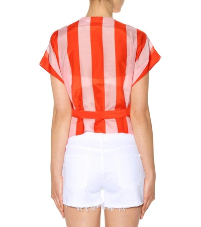 Shop Diane Von Furstenberg Striped Cotton-blend Top In Leach Stripe Flame Red