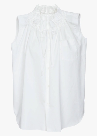 Comme Des Garçons Ruffle Neck Sleeveless Blouse In White