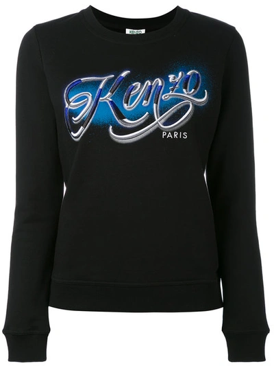 Kenzo Embroidered Logo Light Cotton Sweatshirt In Nero