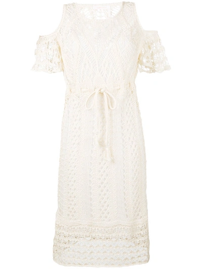 See By Chloé Cold-shoulder Macrame Midi Dress, White In Natural White