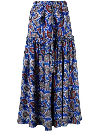 Dodo Bar Or Woman Pleated Printed Silk Crepe De Chine Maxi Skirt Blue