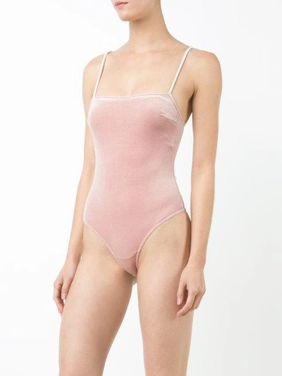 Shop Fleur Du Mal Velvet Straight Neck Bodysuit In Pink
