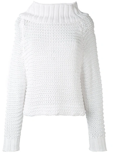Calvin Klein Collection Off The Shoulder Cotton Knit Sweater In White