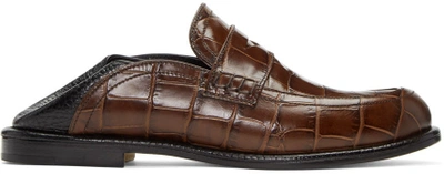 Loewe Foldable-heel Crocodile-effect Leather Loafers In Brown/oth