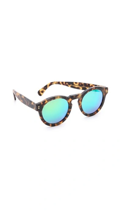 Illesteva Leonard Matte Mirrored Sunglasses In Matte Tortoise/green
